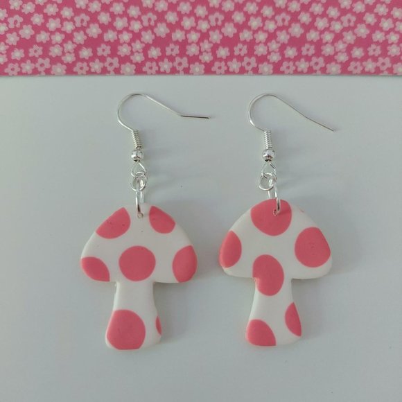 Jewelry - Spotty Pink Mushroom Earrings
